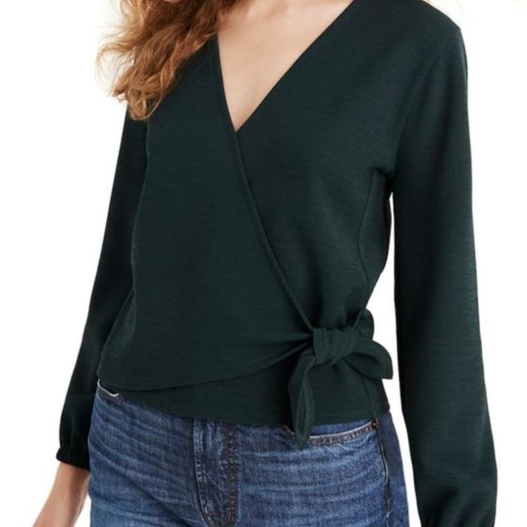 Madewell Crepe Wrap Top in Forest Green - Picture 1 of 8